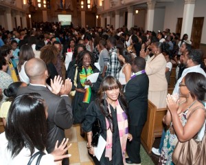 graduate wearing kente stoles